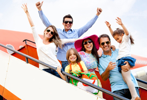 Family traveling by airplane